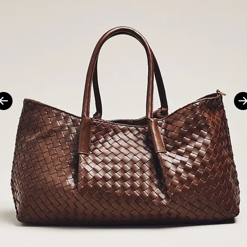 NWOT ANTHROPOLOGIE Woven Faux Leather Tote - Chocolate - Picture 3 of 8
